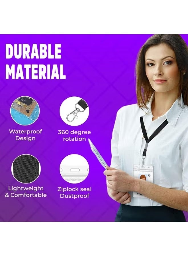 MTC 2 Pcs ID Badge Holder with Lanyard & Retractable Reel | Clear Plastic Vertical Card Holder for Office, School & Employee ID Cards - Image 4